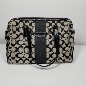 Coach Jacquard Pattern Shoulder Handbag Black/Gray Canvas